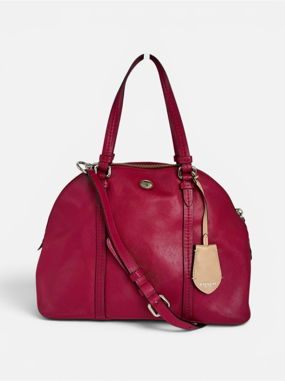 Coach Fuchsia Pink Saffiano Leather Dome Satchel Shoulder Crossbody Bag